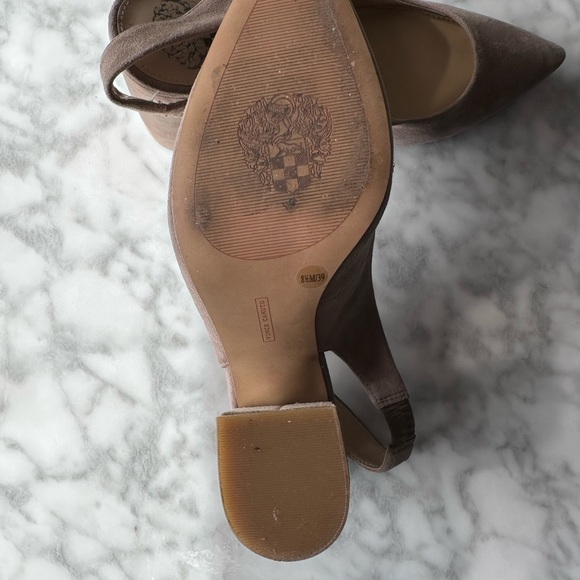 Vince Camuto Leather/SuedeBlock Heeled Sling-Back Pumps - 8.5/39 NUDE - Picture 7 of 9